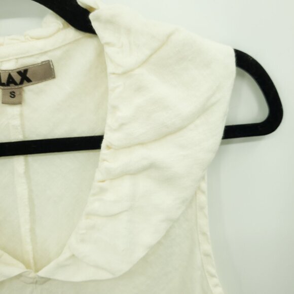 Flax 100% Linen Collared Sleeveless Top S Cream/Off-White - Picture 6 of 11